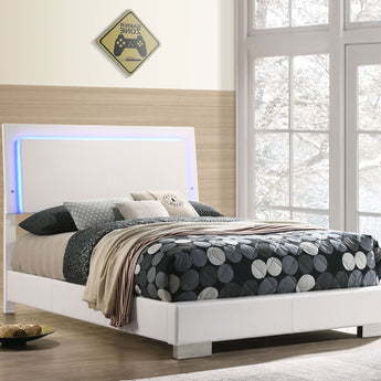 Felicity Full Panel Bed With LED Lighting Glossy White - MartincFurniture