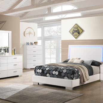 Felicity Full Panel Bed With LED Lighting Glossy White - MartincFurniture