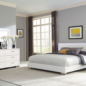 Felicity California King Panel Bed With LED Lighting Glossy White - MartincFurniture