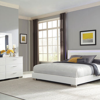 Felicity Queen Panel Bed With LED Lighting Glossy White - MartincFurniture