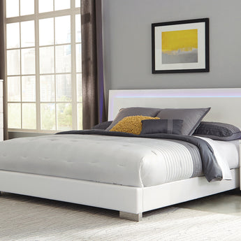 Felicity Queen Panel Bed With LED Lighting Glossy White - MartincFurniture