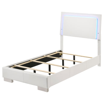 Felicity Twin Panel Bed With LED Lighting Glossy White - MartincFurniture