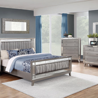 Leighton Eastern King Panel Bed With Mirrored Accents Mercury Metallic - MartincFurniture