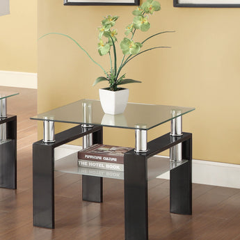 Dyer Tempered Glass End Table With Shelf Black - MartincFurniture