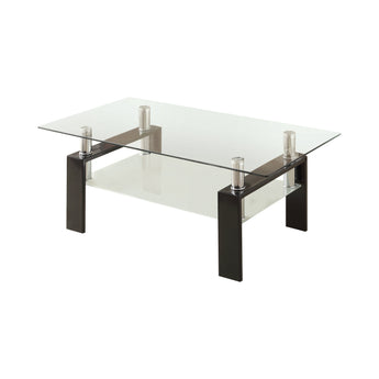 Dyer Tempered Glass Coffee Table With Shelf Black - MartincFurniture