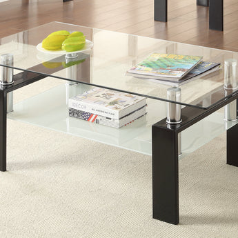 Dyer Tempered Glass Coffee Table With Shelf Black - MartincFurniture