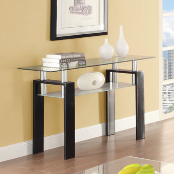 Dyer Tempered Glass Sofa Table With Shelf Black - MartincFurniture