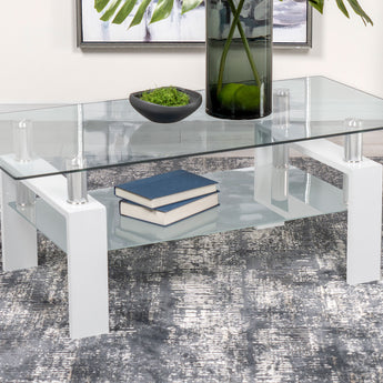 Dyer Rectangular Glass Top Coffee Table With Shelf White - MartincFurniture