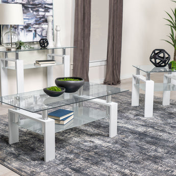 Dyer Rectangular Glass Top Coffee Table With Shelf White - MartincFurniture