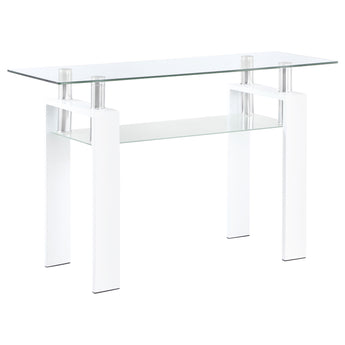 Dyer Rectangular Glass Top Sofa Table With Shelf White - MartincFurniture