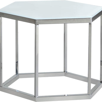 Contemporary White Tempered Glass & Stainless Steel Accent Table Coaster - MartincFurniture
