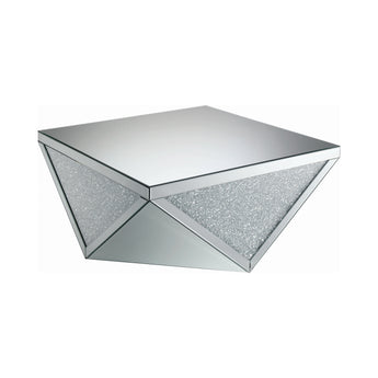 Amore Square Coffee Table With Triangle Detailing Silver And Clear Mirror - MartincFurniture