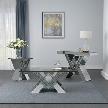 Taffeta V-Shaped Sofa Table With Glass Top Silver - MartincFurniture