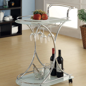 Elfman 2-Shelve Serving Cart Chrome And White - MartincFurniture