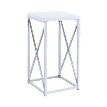 Edmund Accent Table With X-Cross Glossy White And Chrome - MartincFurniture