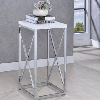 Edmund Accent Table With X-Cross Glossy White And Chrome - MartincFurniture