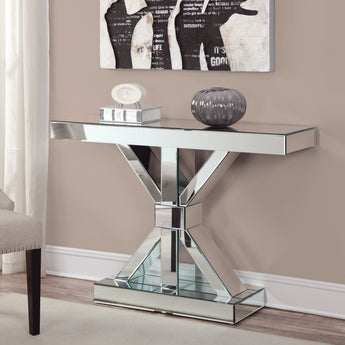 Lurlynn X-Shaped Base Console Table Clear Mirror - MartincFurniture