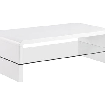 Airell Rectangular Coffee Table With Glass Shelf White High Gloss - MartincFurniture