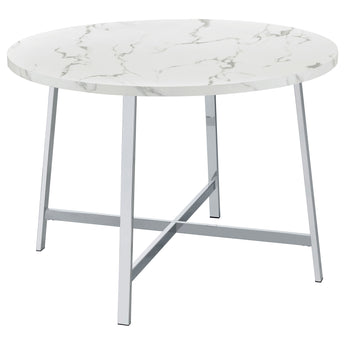 Alcott Round Faux Carrara Marble Top Dining Table Chrome - MartincFurniture