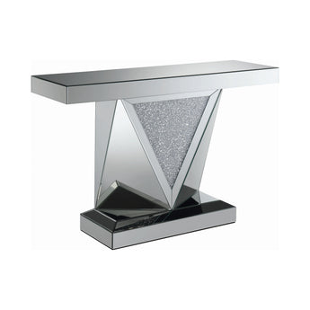 Amore Rectangular Sofa Table With Triangle Detailing Silver And Clear Mirror - MartincFurniture