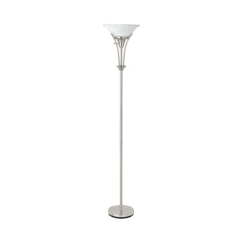 Archie Floor Lamp With Frosted Ribbed Shade Brushed Steel - MartincFurniture