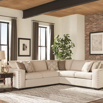 Aria L-Shaped Sectional With Nailhead Oatmeal - MartincFurniture