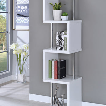Baxter 4-Shelf Bookcase White And Chrome - MartincFurniture