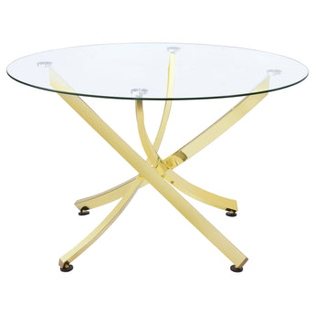 Beckham Round Dining Table Brass and Clear - MartincFurniture