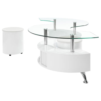 Buckley Curved Glass Top Coffee Table With Stools White High Gloss - MartincFurniture