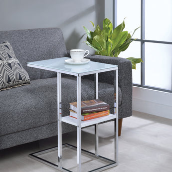 Daisy 1-Shelf Accent Table Chrome And White - MartincFurniture