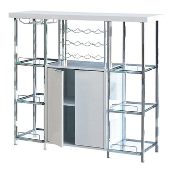 Gallimore 2-door Bar Cabinet with Glass Shelf High Glossy White and Chrome - MartincFurniture