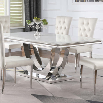 Kerwin Rectangle Faux Marble Top Dining Table White And Chrome - MartincFurniture