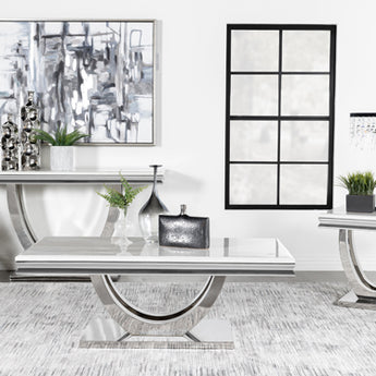 Kerwin U-Base Rectangle Coffee Table White And Chrome - MartincFurniture