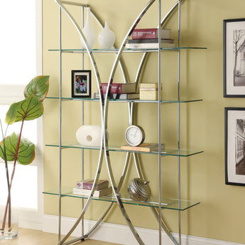 Larson 4-Tier Bookcase Chrome And Clear - MartincFurniture