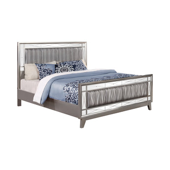 Leighton Eastern King Panel Bed With Mirrored Accents Mercury Metallic - MartincFurniture
