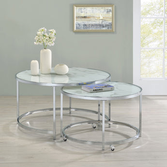 Lynn 2-Piece Round Nesting Table White And Chrome - MartincFurniture