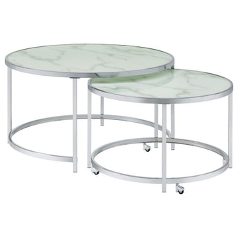 Lynn 2-Piece Round Nesting Table White And Chrome - MartincFurniture