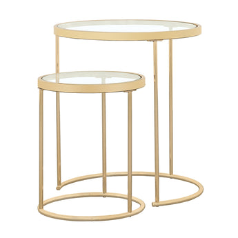 Maylin 2-Piece Round Glass Top Nesting Tables Gold - MartincFurniture