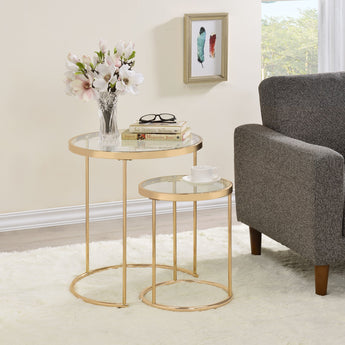 Maylin 2-Piece Round Glass Top Nesting Tables Gold - MartincFurniture