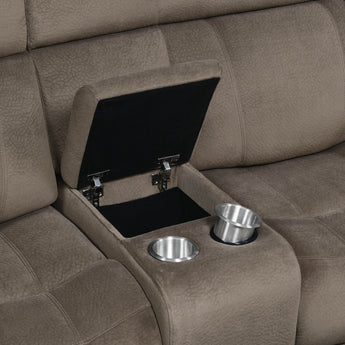 Myleene Glider Loveseat With Console Mocha - MartincFurniture