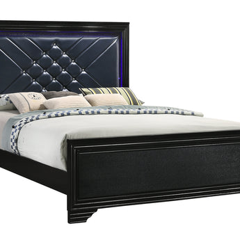 Penelope Eastern King Bed With LED Lighting Black And Midnight Star - MartincFurniture