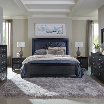 Penelope Eastern King Bed With LED Lighting Black And Midnight Star - MartincFurniture