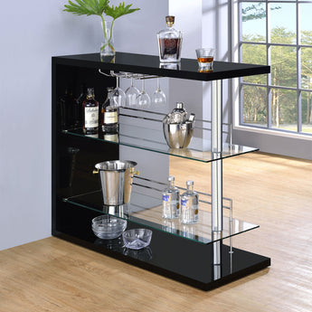 Prescott Rectangular 2-Shelf Bar Unit Glossy Black - MartincFurniture