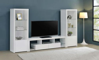 Jude 3-Shelf Media Tower With Storage Cabinet White High Gloss - MartincFurniture