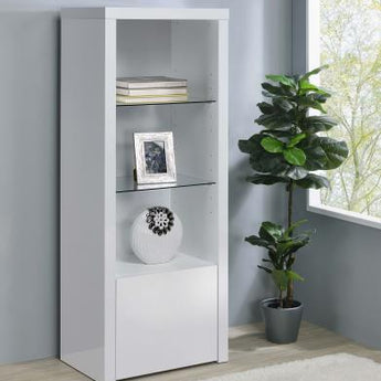 Jude 3-Shelf Media Tower With Storage Cabinet White High Gloss - MartincFurniture