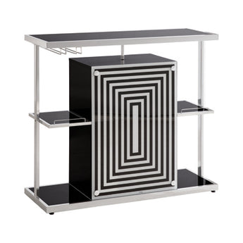 Zinnia 2-Tier Bar Unit Glossy Black And White - MartincFurniture